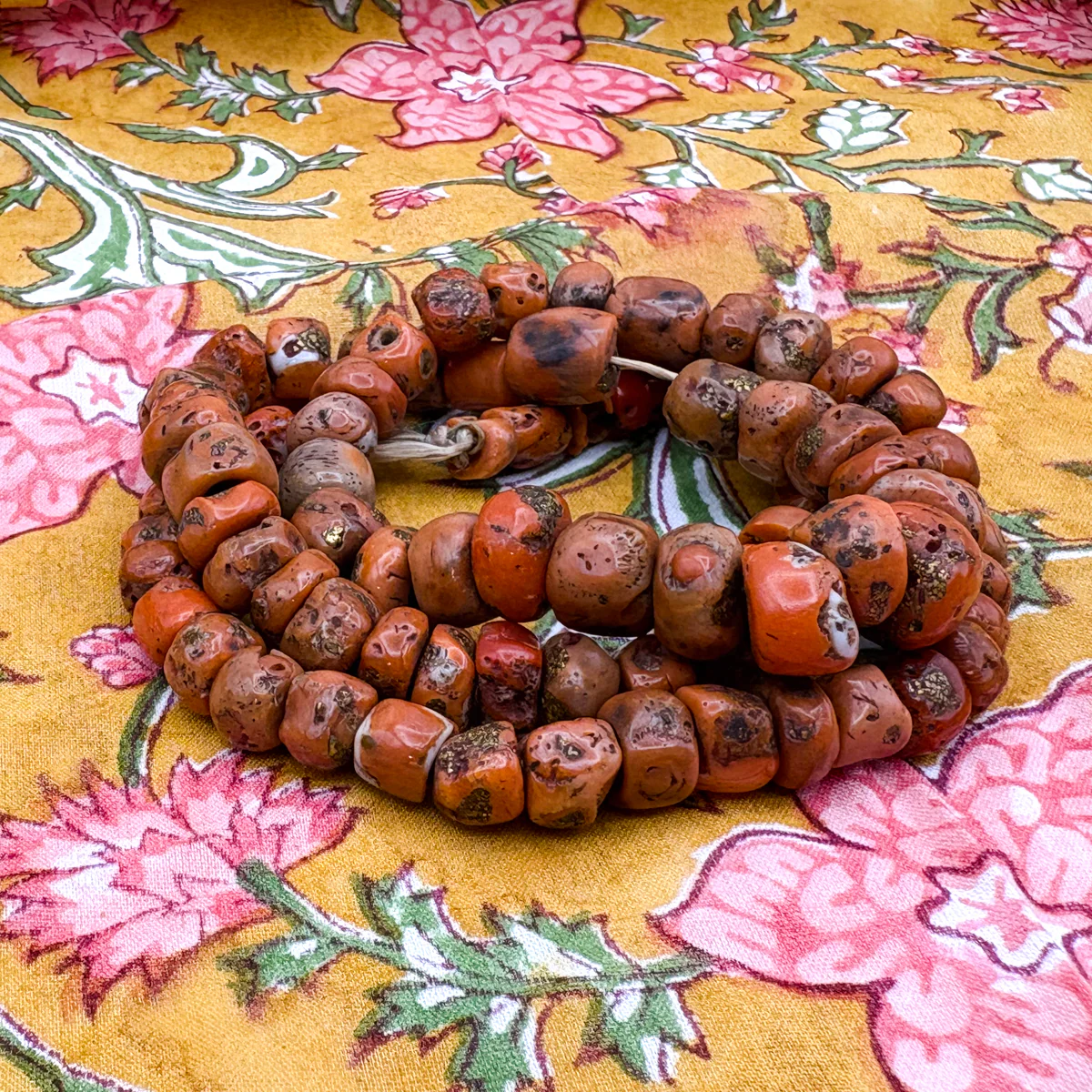 Antique Coral with Brass Inlaid Strand Necklace From Nepal, E - Image 12