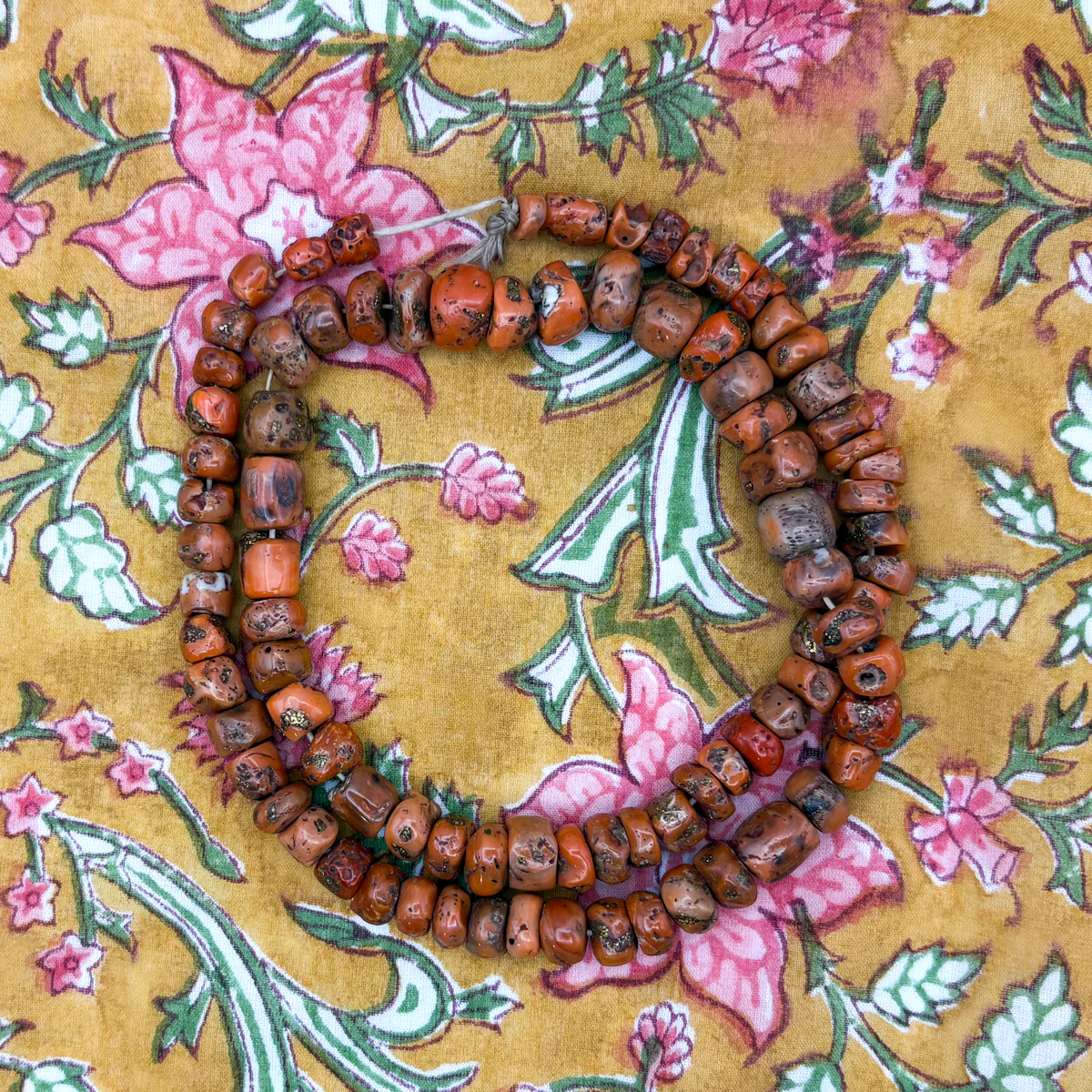 Antique Coral with Brass Inlaid Strand Necklace From Nepal, E - Image 3