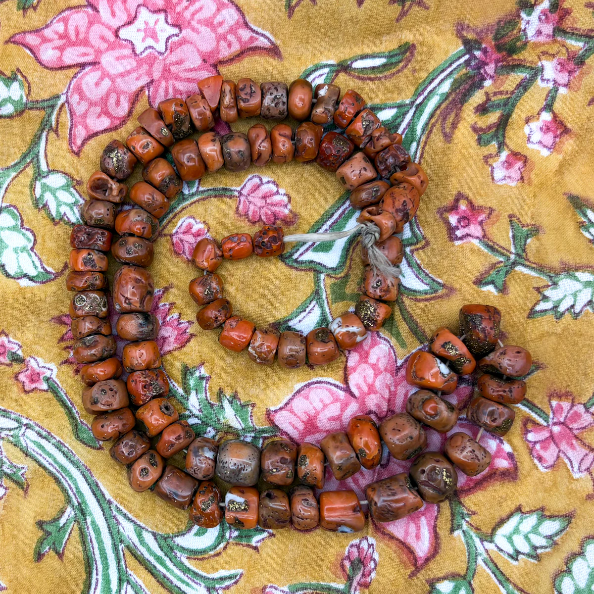 Antique Coral with Brass Inlaid Strand Necklace From Nepal, E - Image 5