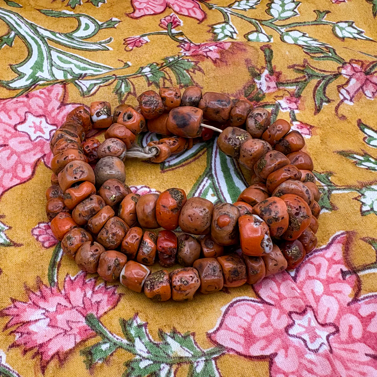 Antique Coral with Brass Inlaid Strand Necklace From Nepal, E - Image 7