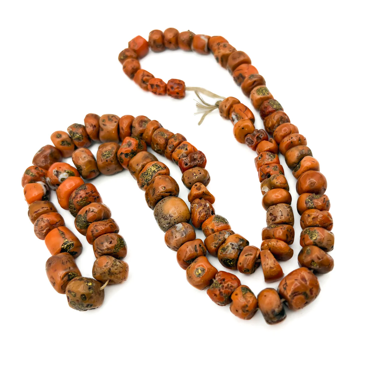 Antique Coral with Brass Inlaid Strand Necklace From Nepal, E - Image 8