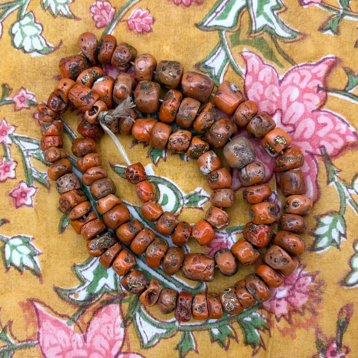 Antique Coral with Brass Inlaid Strand Necklace From Nepal, E - Image 9