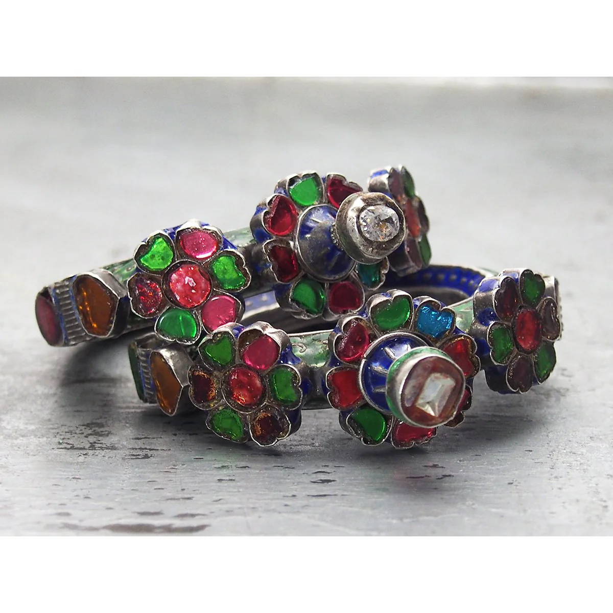 Antique Enamel/Glass Dowry Bracelet - Image 4