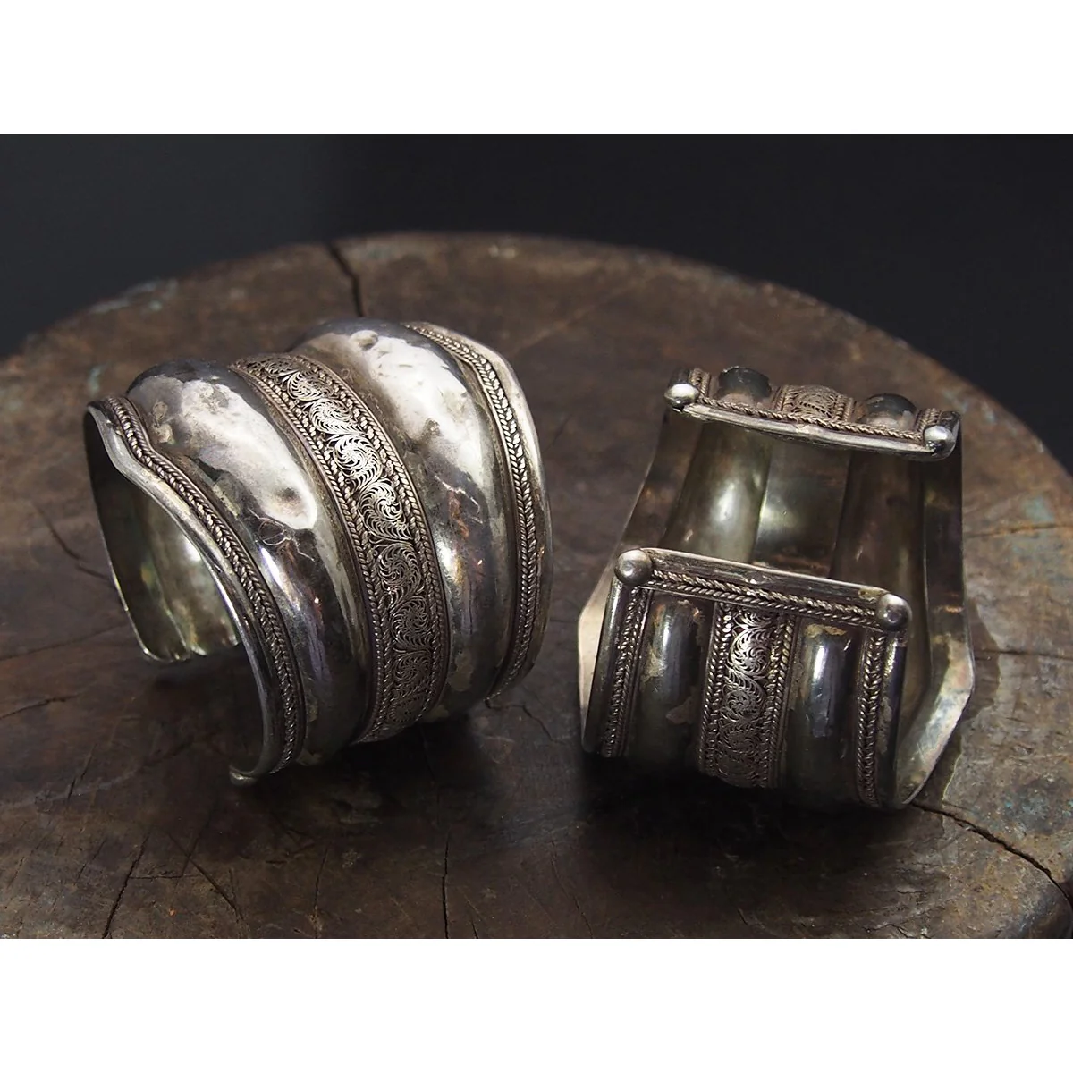 Antique Silver Afghan Cuff Bracelet Pair - Image 2