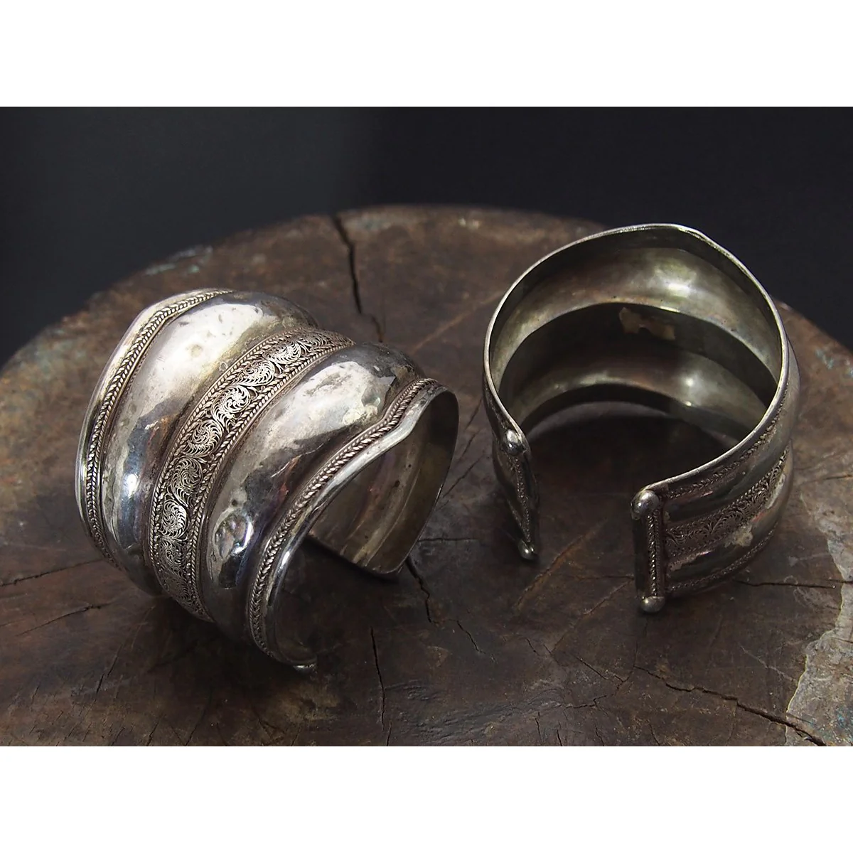 Antique Silver Afghan Cuff Bracelet Pair - Image 4