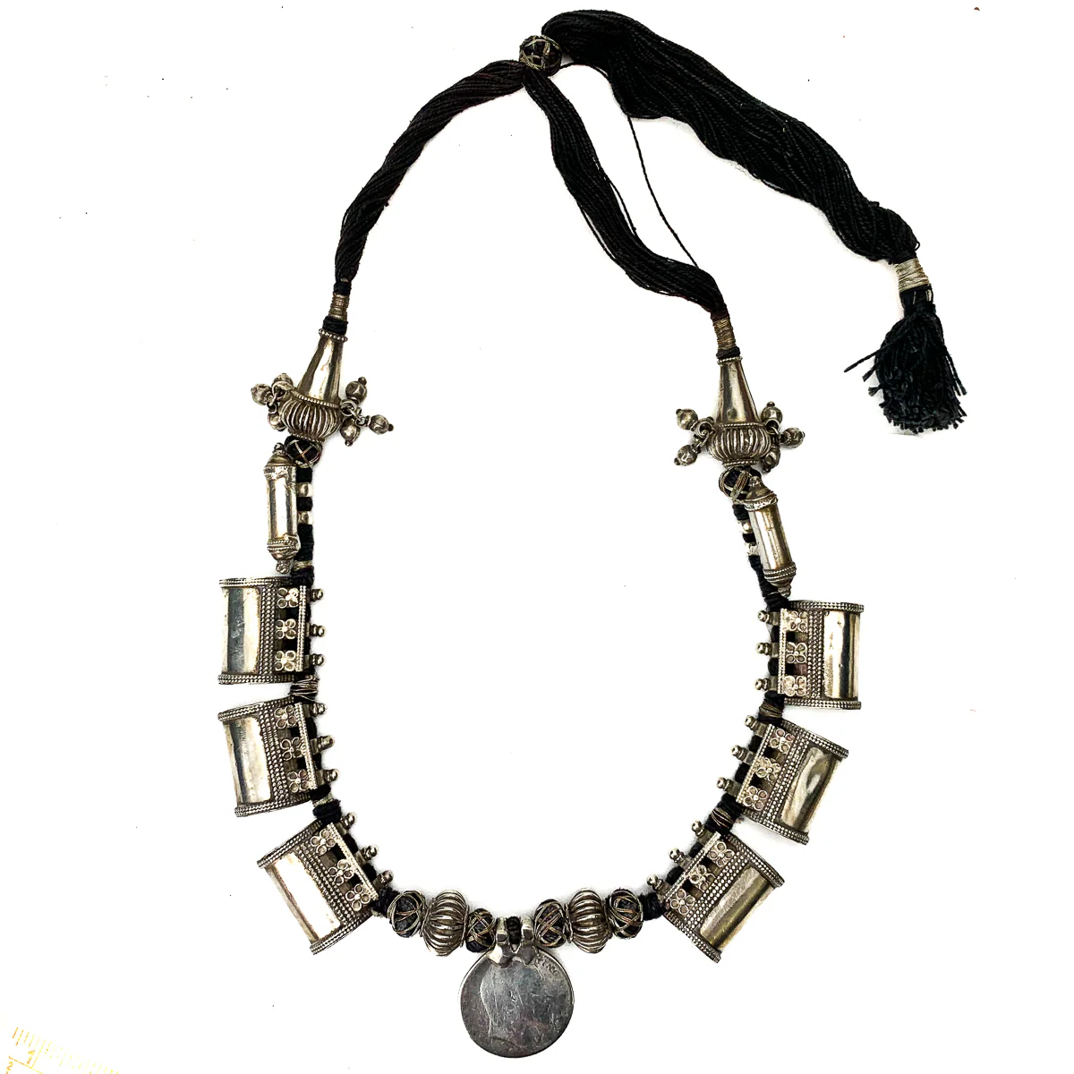 Antique Silver Tawiz Boxes and King George Coin Pendant Amulet Necklace - Image 2