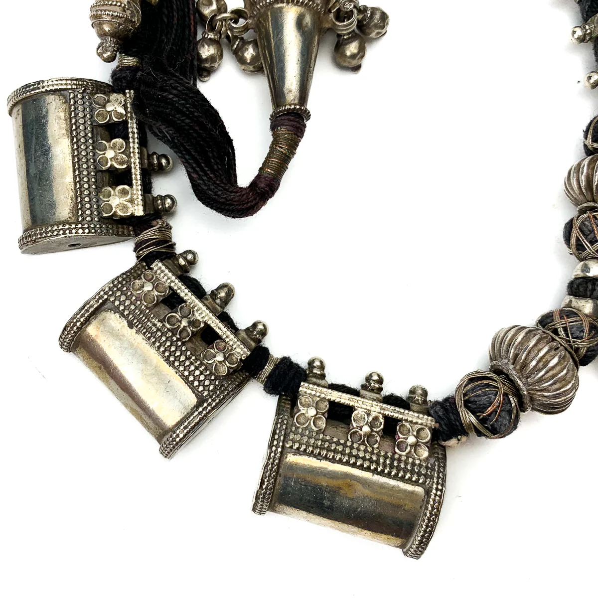 Antique Silver Tawiz Boxes and King George Coin Pendant Amulet Necklace - Image 5
