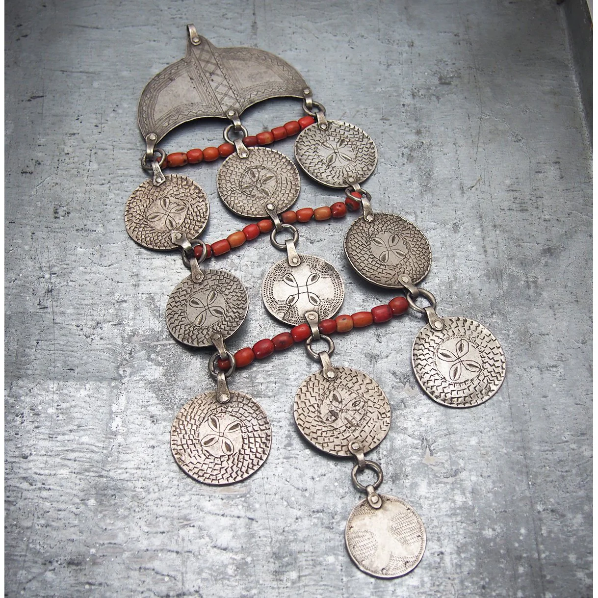Antique Tribal Silver and Coral Massive Centerpiece - Image 2