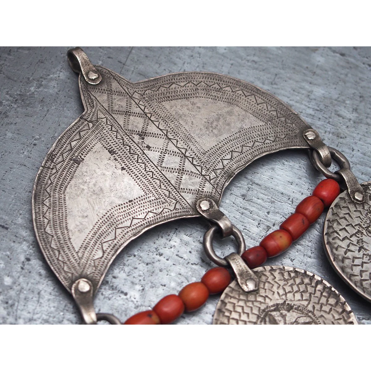 Antique Tribal Silver and Coral Massive Centerpiece - Image 4