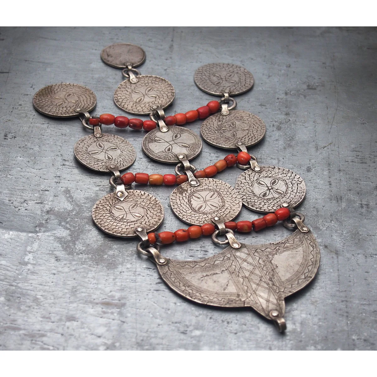 Antique Tribal Silver and Coral Massive Centerpiece - Image 6