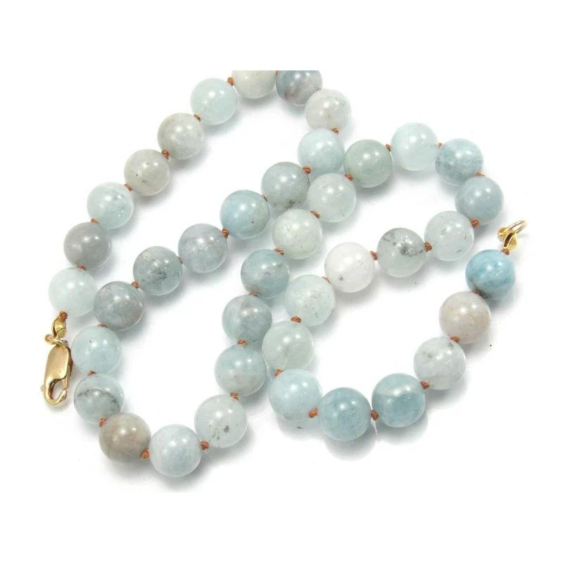 Aquamarine 10mm Rounds Knotted Necklace with Gold Filled Lobster Claw Clasp - Image 2
