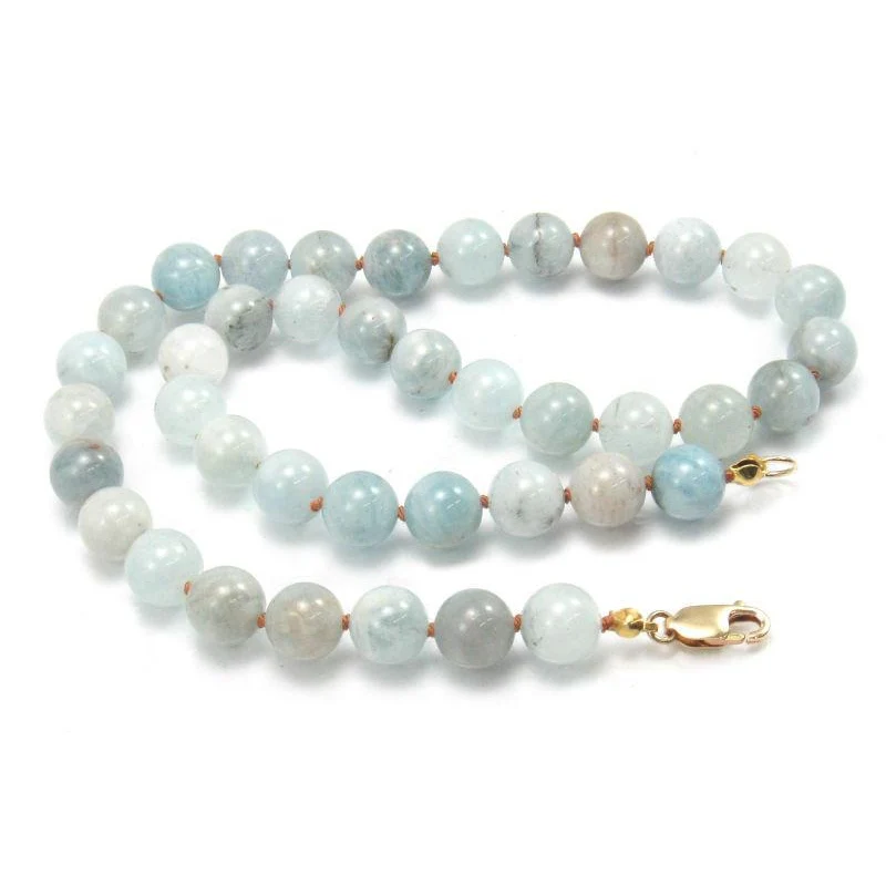 Aquamarine 10mm Rounds Knotted Necklace with Gold Filled Lobster Claw Clasp - Image 3