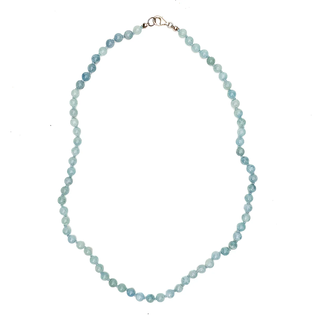 Aquamarine 6mm Knotted Necklace With Sterling Silver Trigger Clasp - Image 2