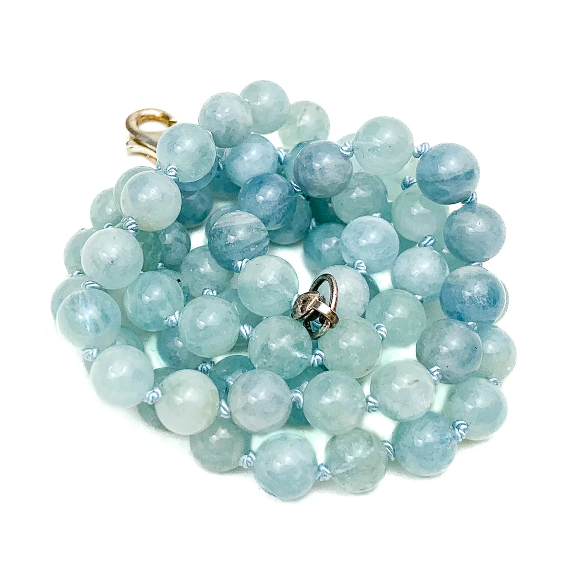 Aquamarine 6mm Knotted Necklace With Sterling Silver Trigger Clasp - Image 3