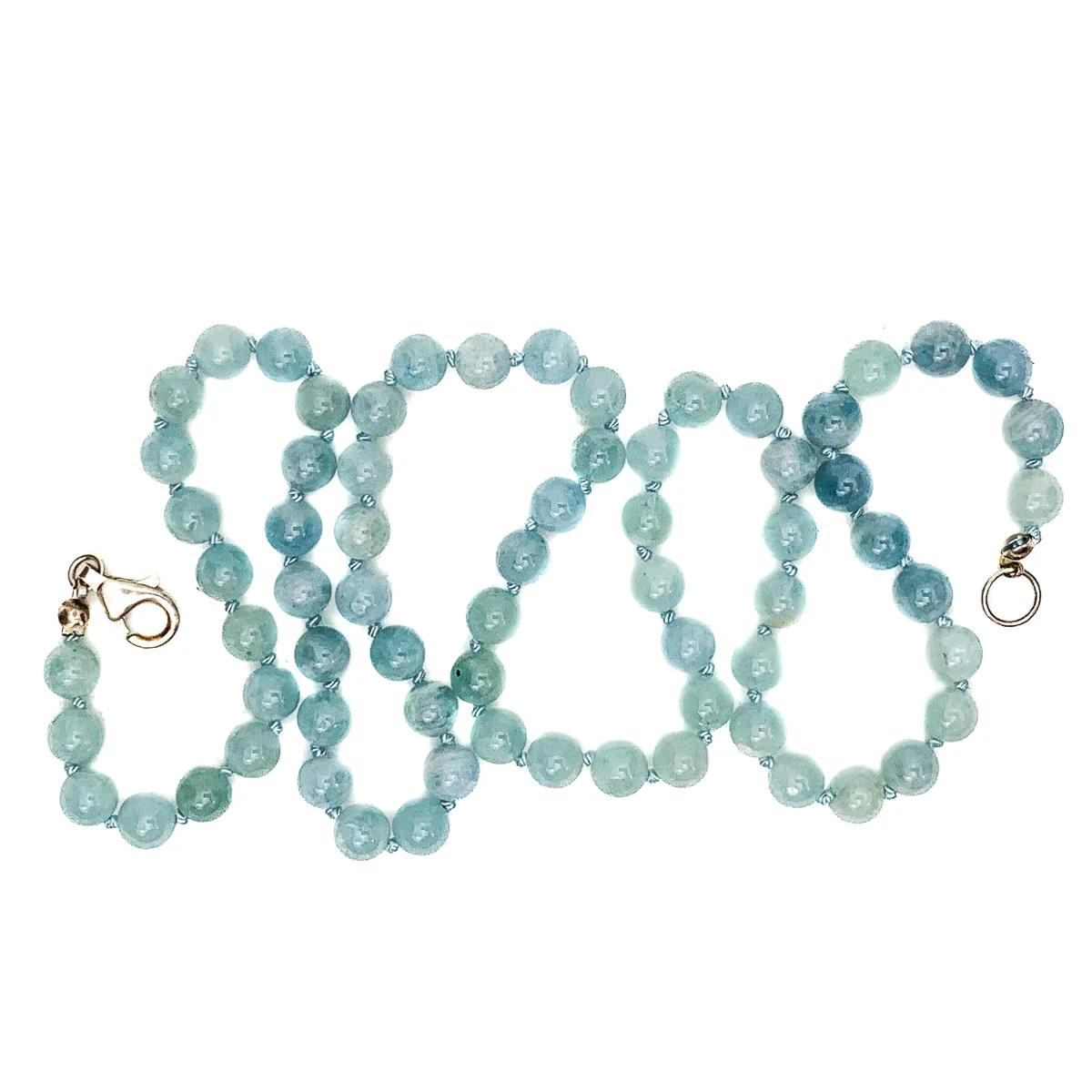Aquamarine 6mm Knotted Necklace With Sterling Silver Trigger Clasp - Image 4