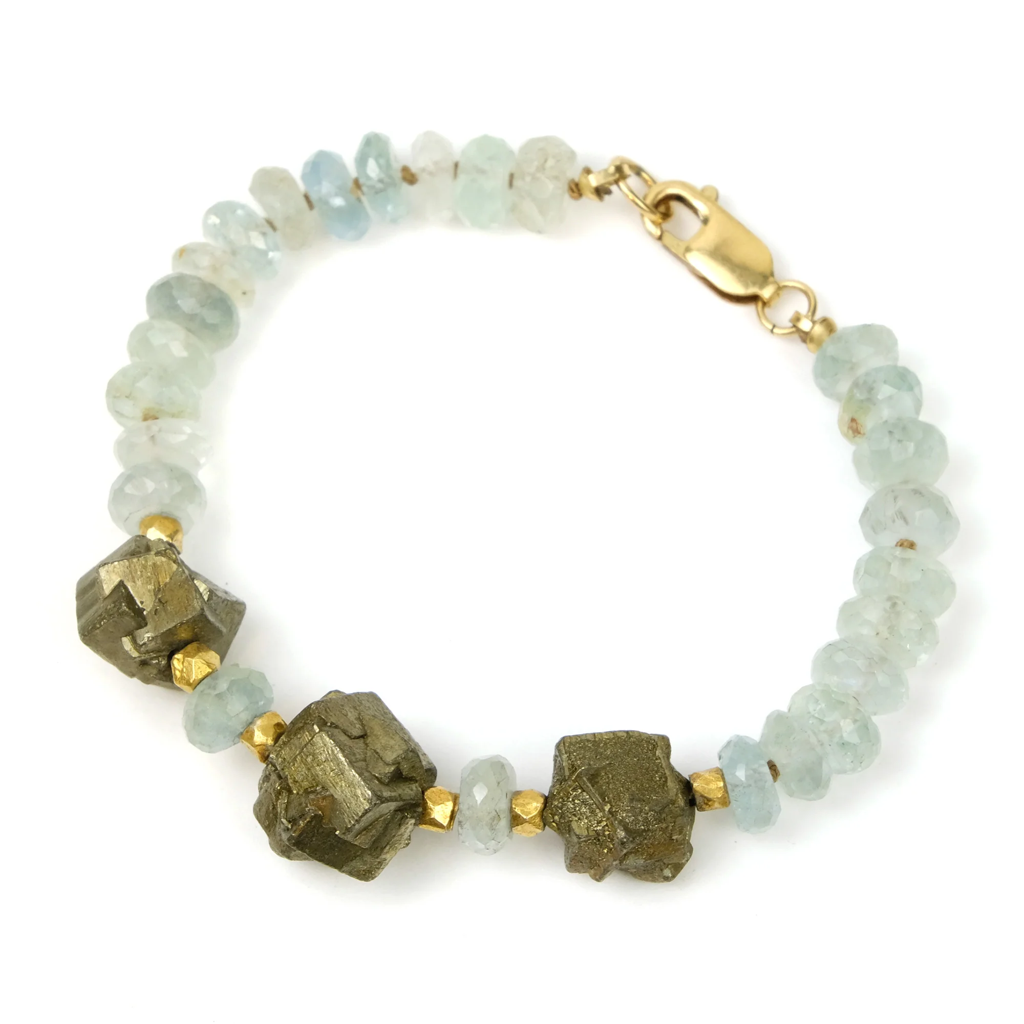 Aquamarine and Pyrite Bracelet with Gold Filled Lobster Claw Clasp - Image 3