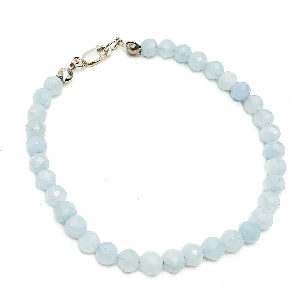 Aquamarine Faceted 4mm Bracelet With Sterling Silver Lobster Clasp - Image 3