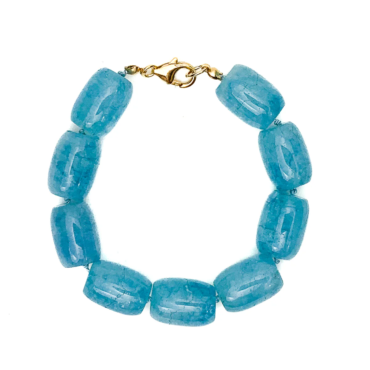 Aquamarine Smooth Barrel Knotted Bracelet With Gold-Filled Trigger Clasp - Image 2