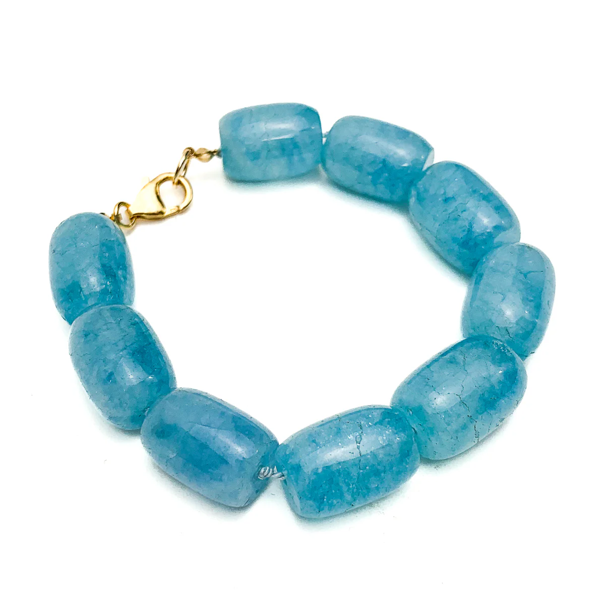 Aquamarine Smooth Barrel Knotted Bracelet With Gold-Filled Trigger Clasp - Image 3