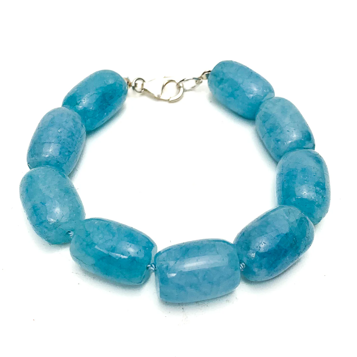 Aquamarine Smooth Barrel Knotted Bracelet With Sterling Silver Trigger Clasp - Image 2