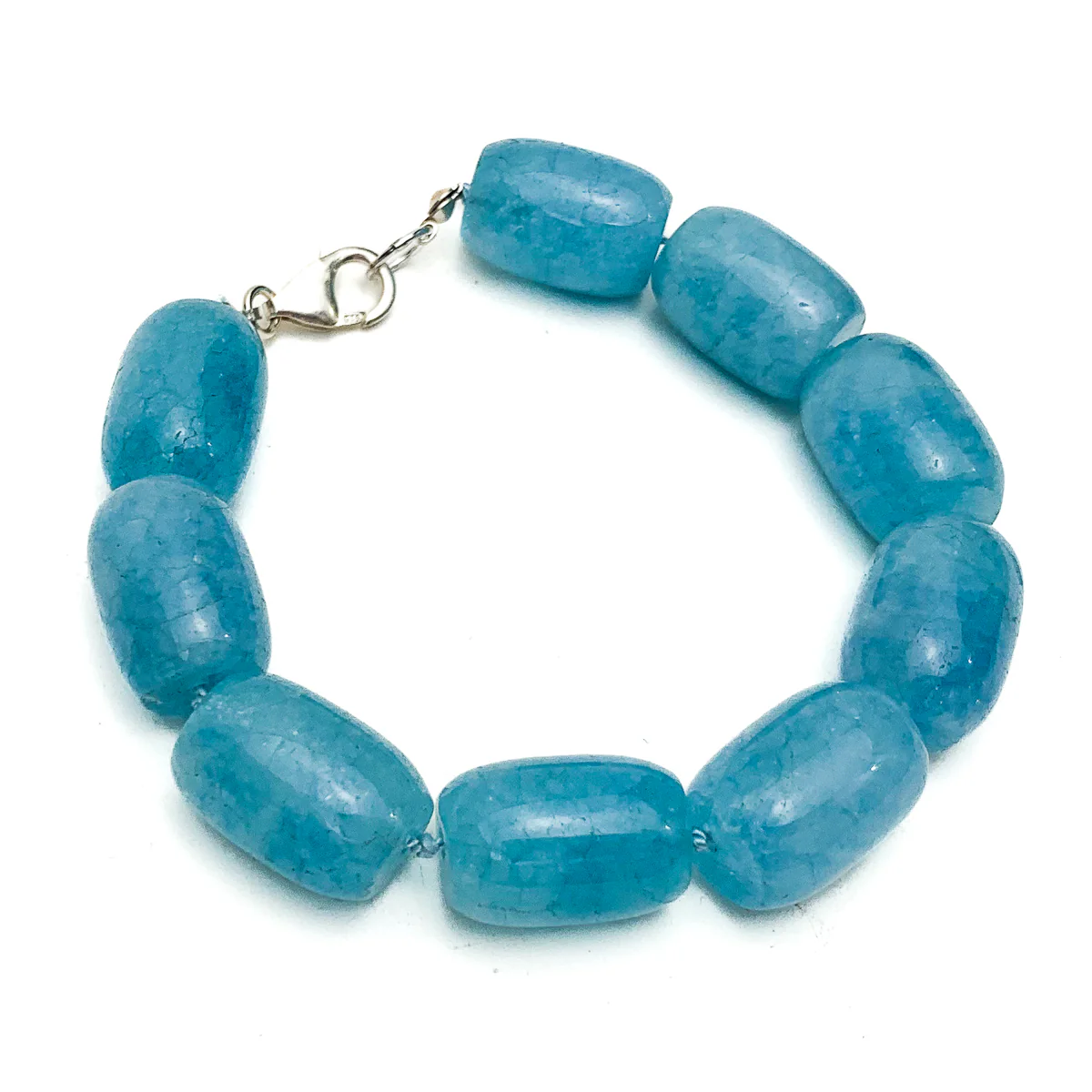 Aquamarine Smooth Barrel Knotted Bracelet With Sterling Silver Trigger Clasp - Image 3
