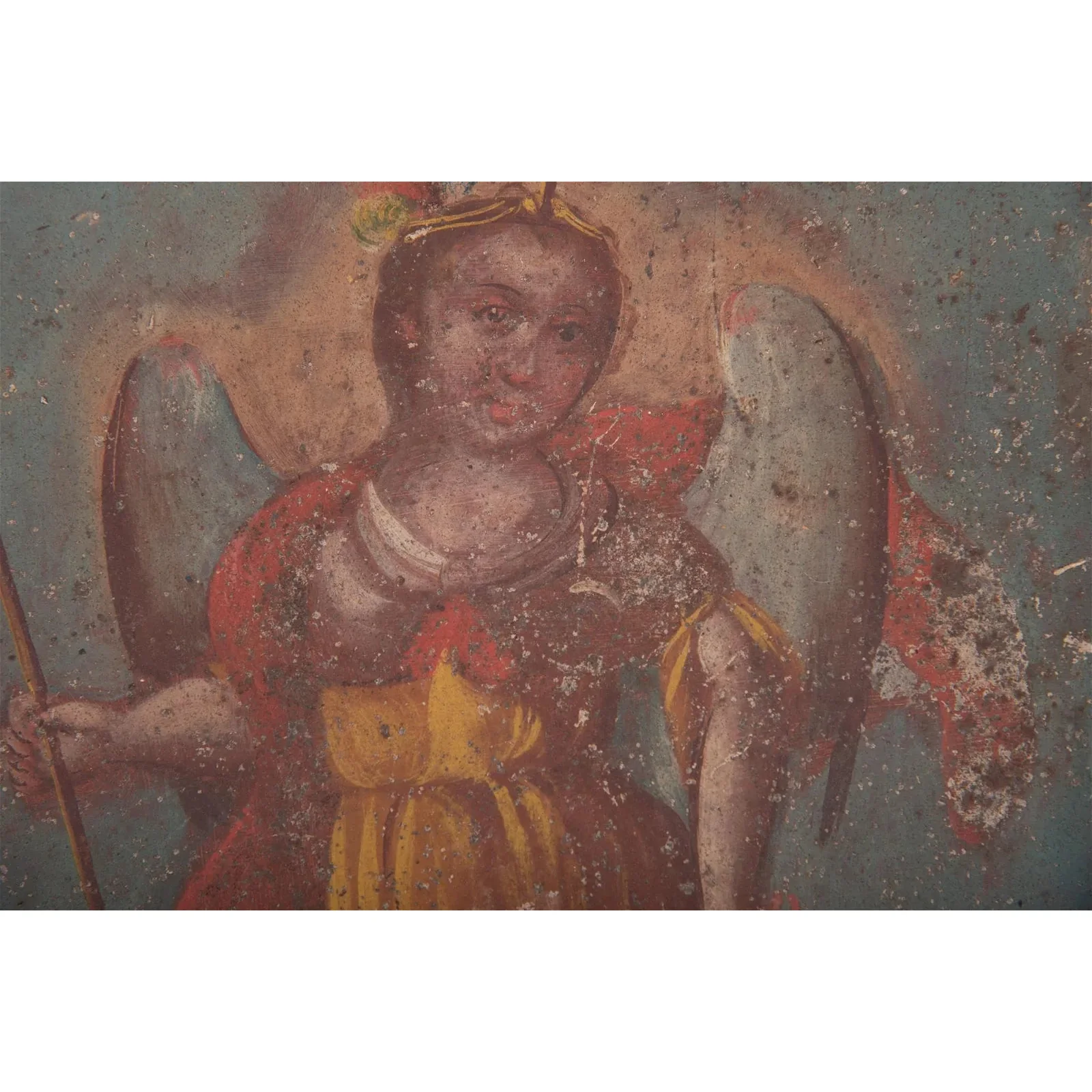Archangel Raphael and Four Donors Spanish Colonial Retablo - Image 2
