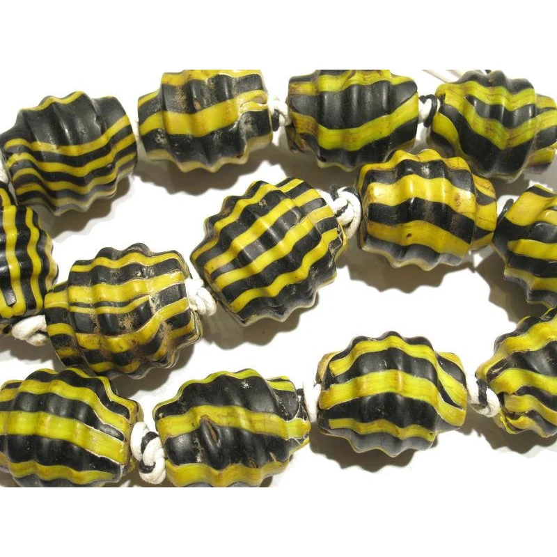 Naga Glass "Ridged Yellow Jacket" Trade Beads / Necklace - Image 2