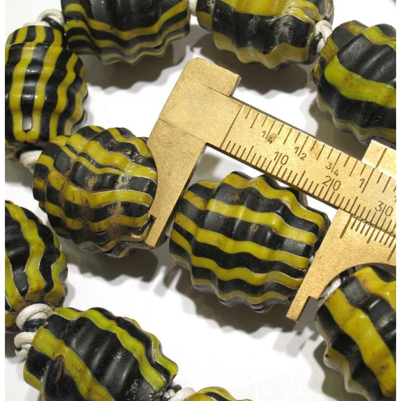 Naga Glass "Ridged Yellow Jacket" Trade Beads / Necklace - Image 4