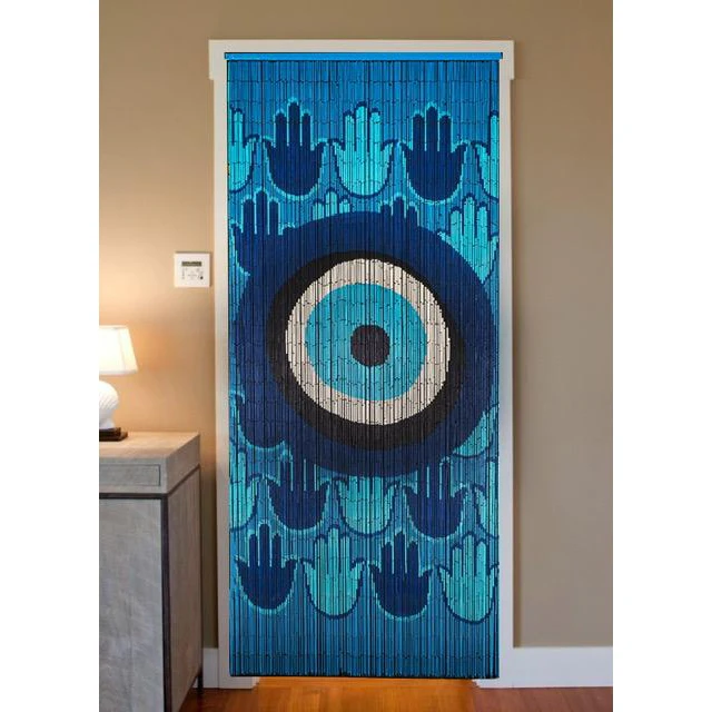 Bamboo Beaded Curtain Hand Painted - Evil Eye with Hamsas - Image 2