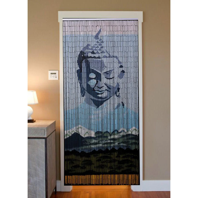 Bamboo Beaded Curtain Hand Painted - Buddha Mountain - Image 2