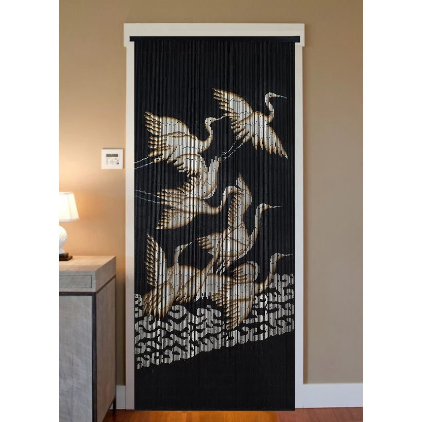Bamboo Beaded Curtain Hand Painted - Cranes - Image 2