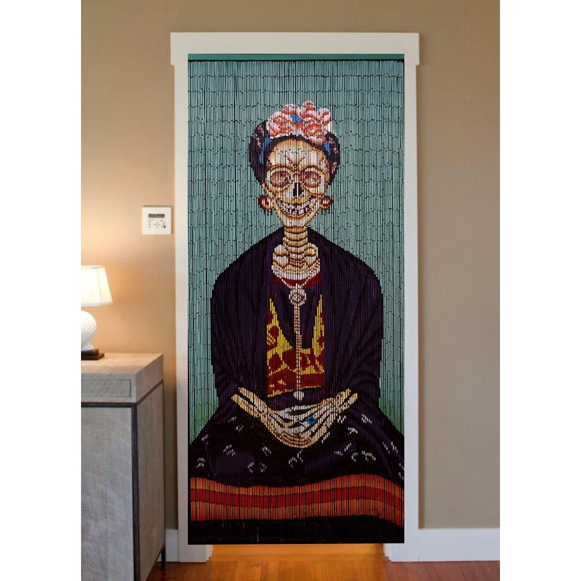 Bamboo Beaded Curtain Hand Painted-Frida (The Day of The Dead) - Image 2