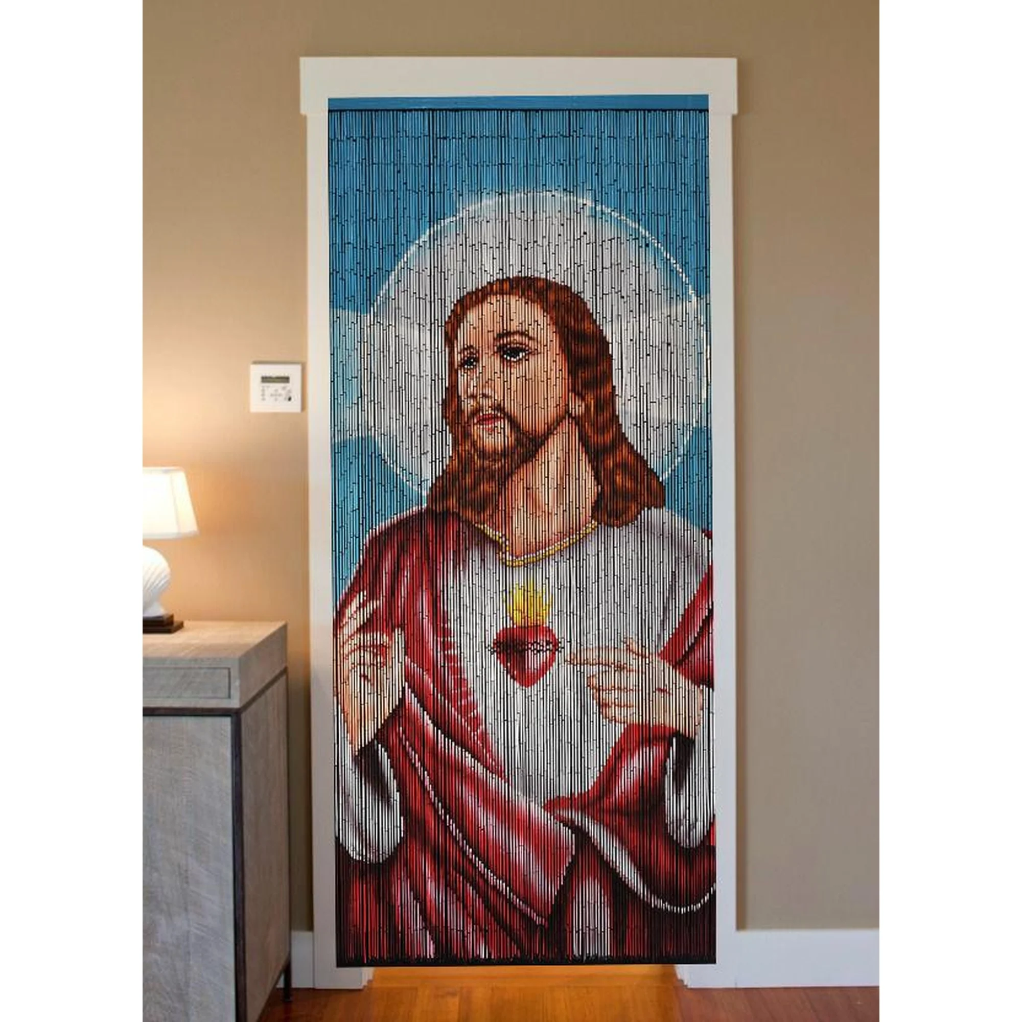 Bamboo Beaded Curtain Hand Painted-Jesus - Image 2