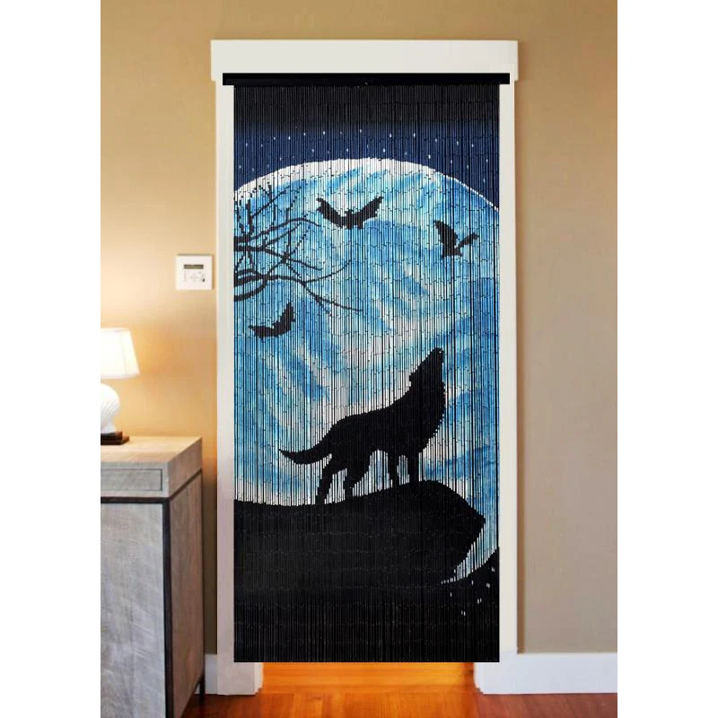 Bamboo Beaded Curtain Hand Painted - Lone Wolf Howling at The Moon - Image 2