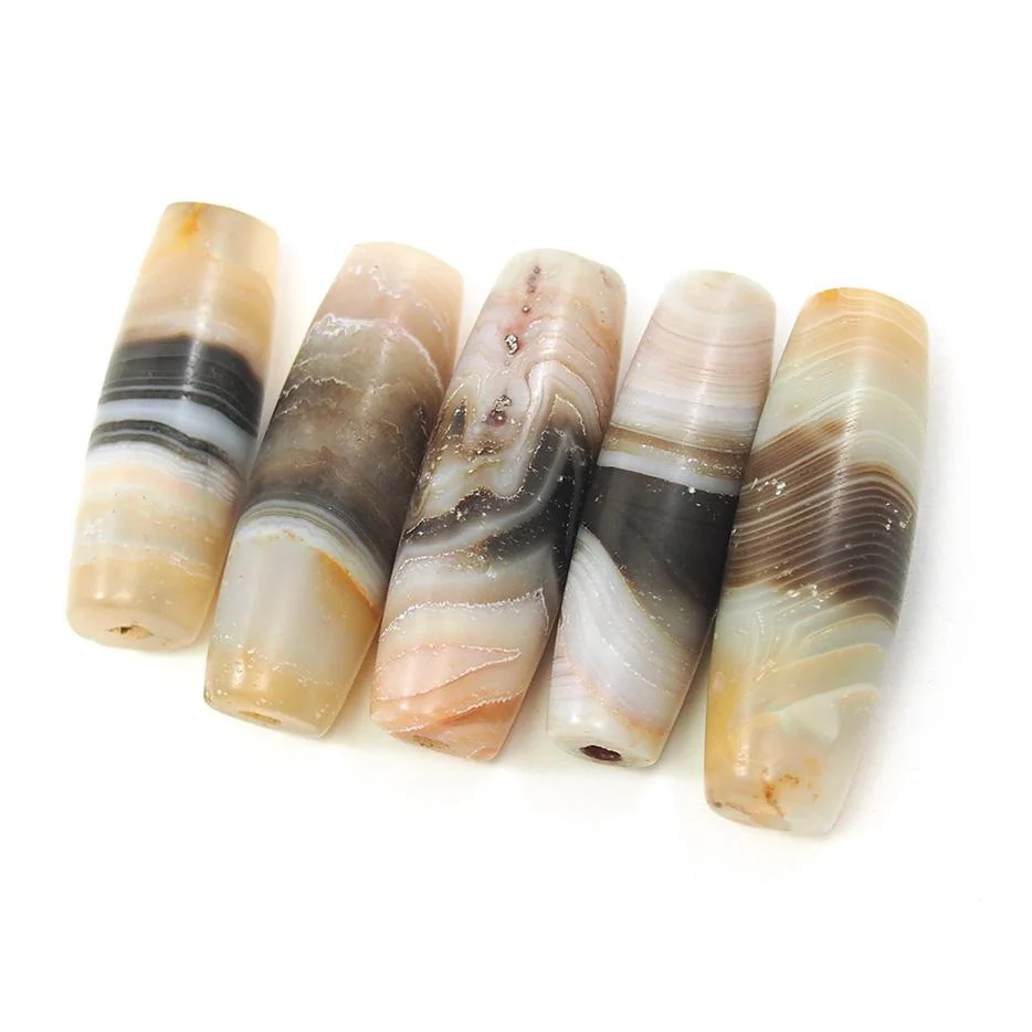 Banded Agate Barrel Shape "Dzi" Style Beads I - Image 2
