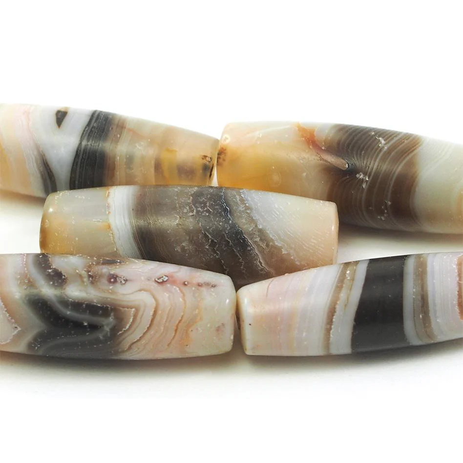 Banded Agate Barrel Shape "Dzi" Style Beads I - Image 3