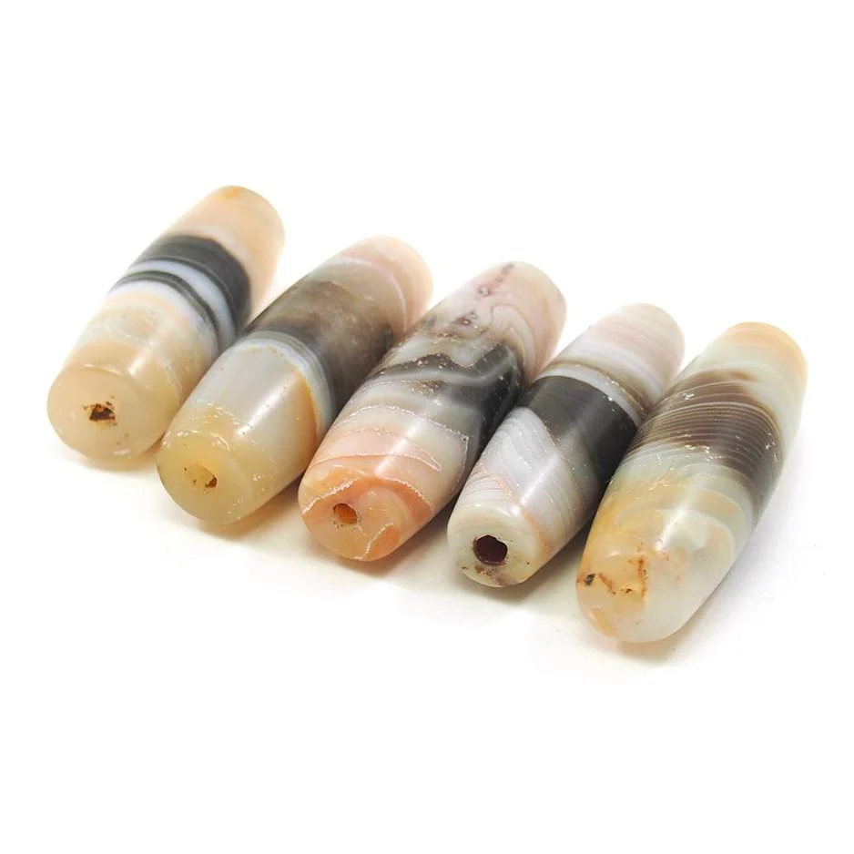 Banded Agate Barrel Shape "Dzi" Style Beads I - Image 4