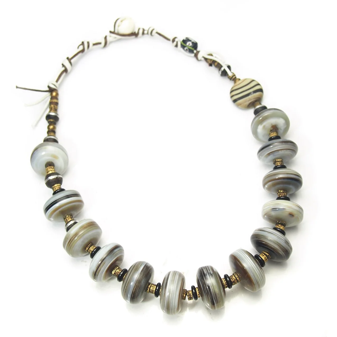Banded Agate Xtra Large Rondelle Heirloom Bead Necklaces - Image 4