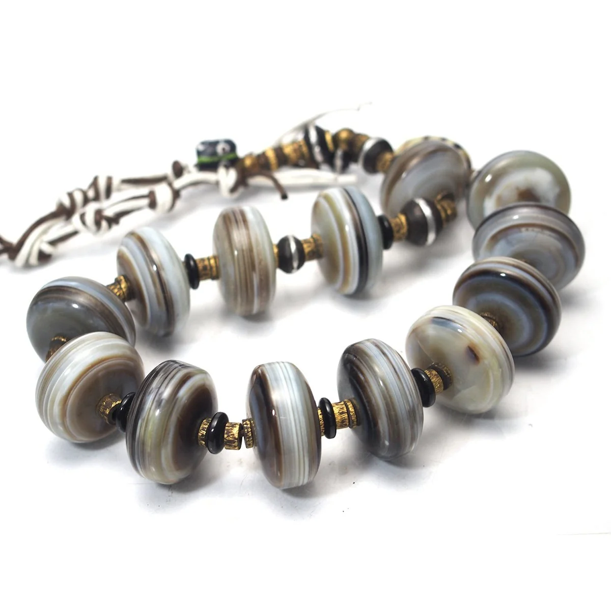 Banded Agate Xtra Large Rondelle Heirloom Bead Necklaces - Image 7