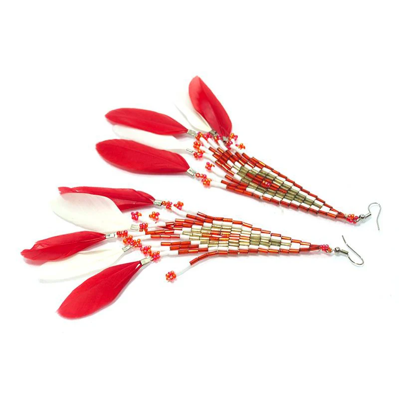 Beaded Feather Earrings 2 - Image 2