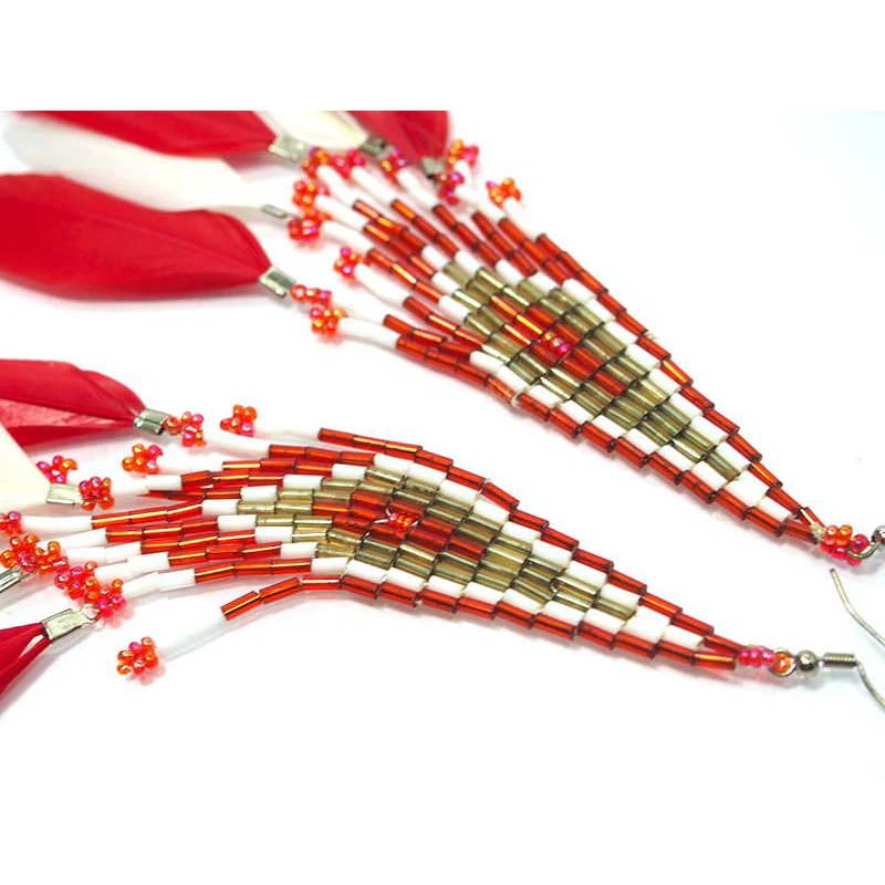 Beaded Feather Earrings 2 - Image 3