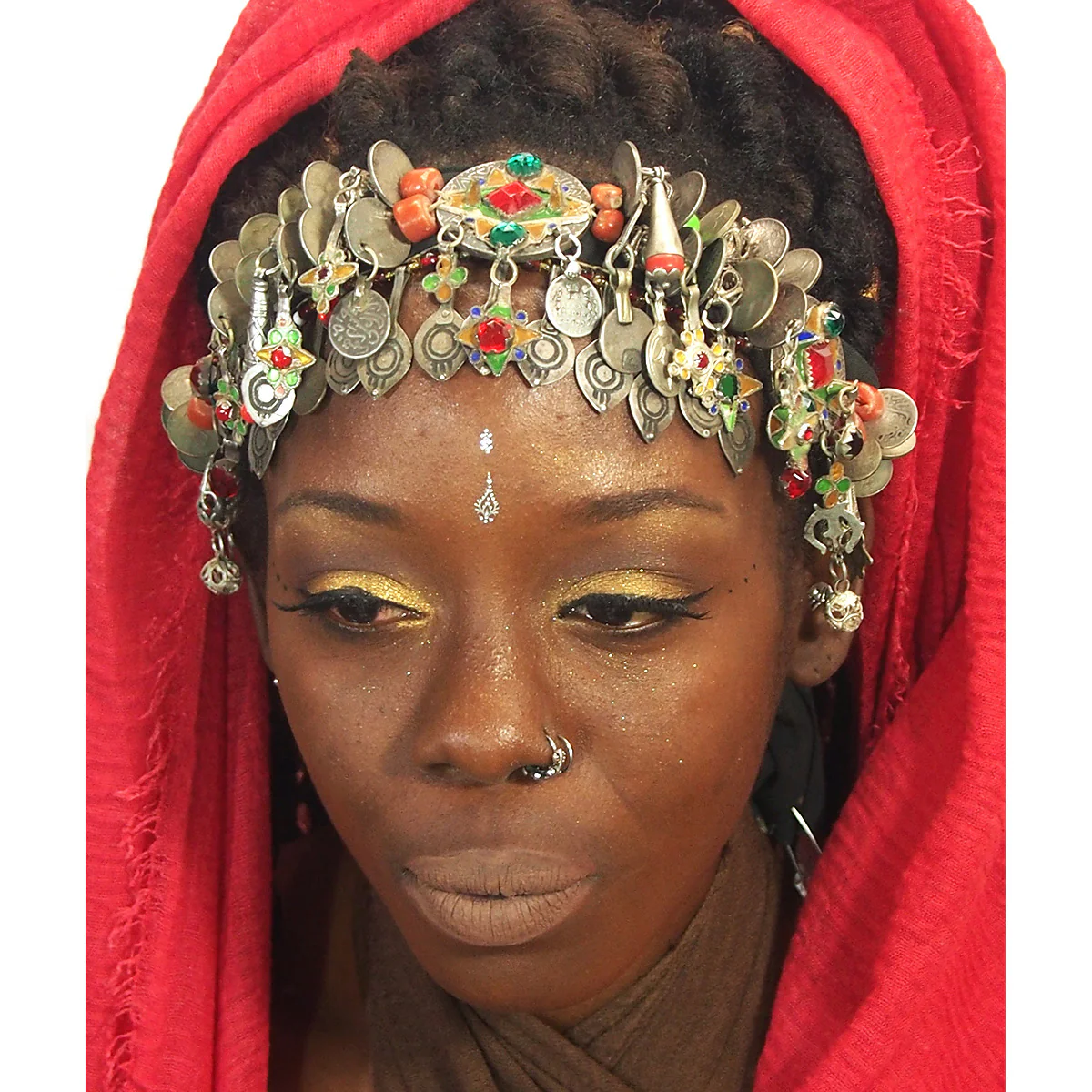 Berber Dowry Coin/Enamel Heirloom Headpiece - Image 4