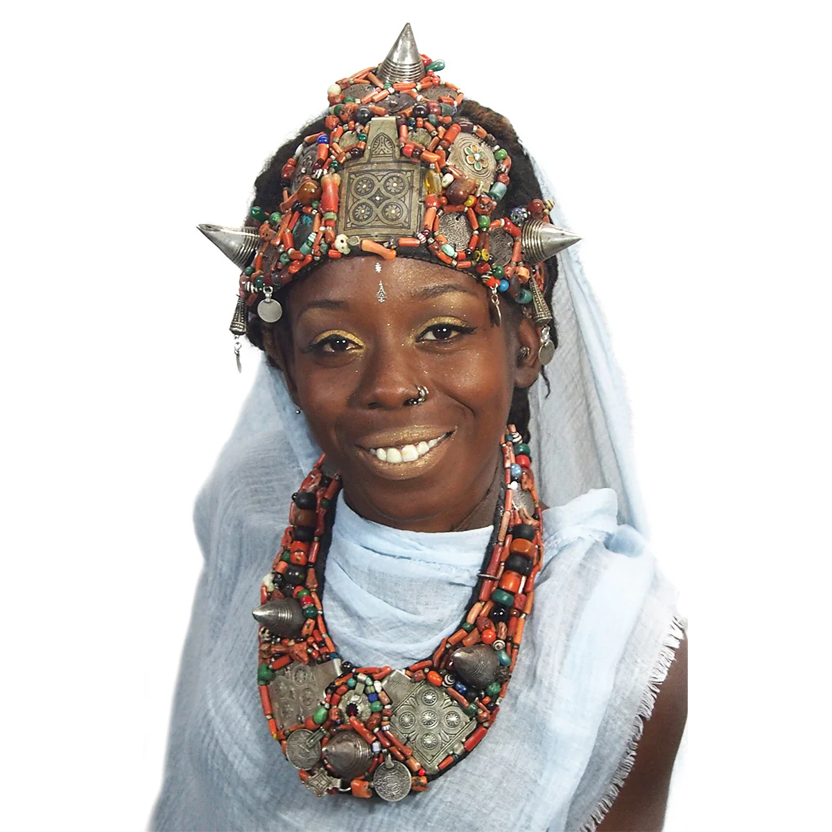 Berber Heirloom Coral Dowry Crown, B - Image 3