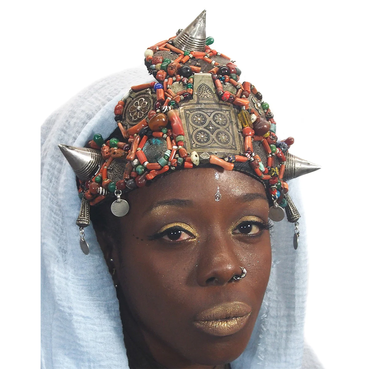 Berber Heirloom Coral Dowry Crown, B - Image 4