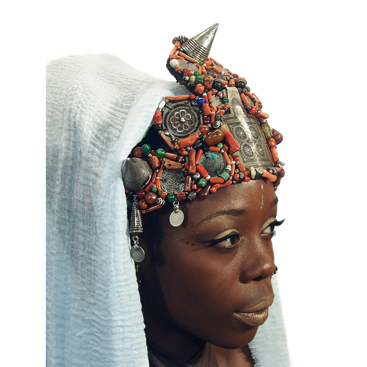 Berber Heirloom Coral Dowry Crown, B - Image 5