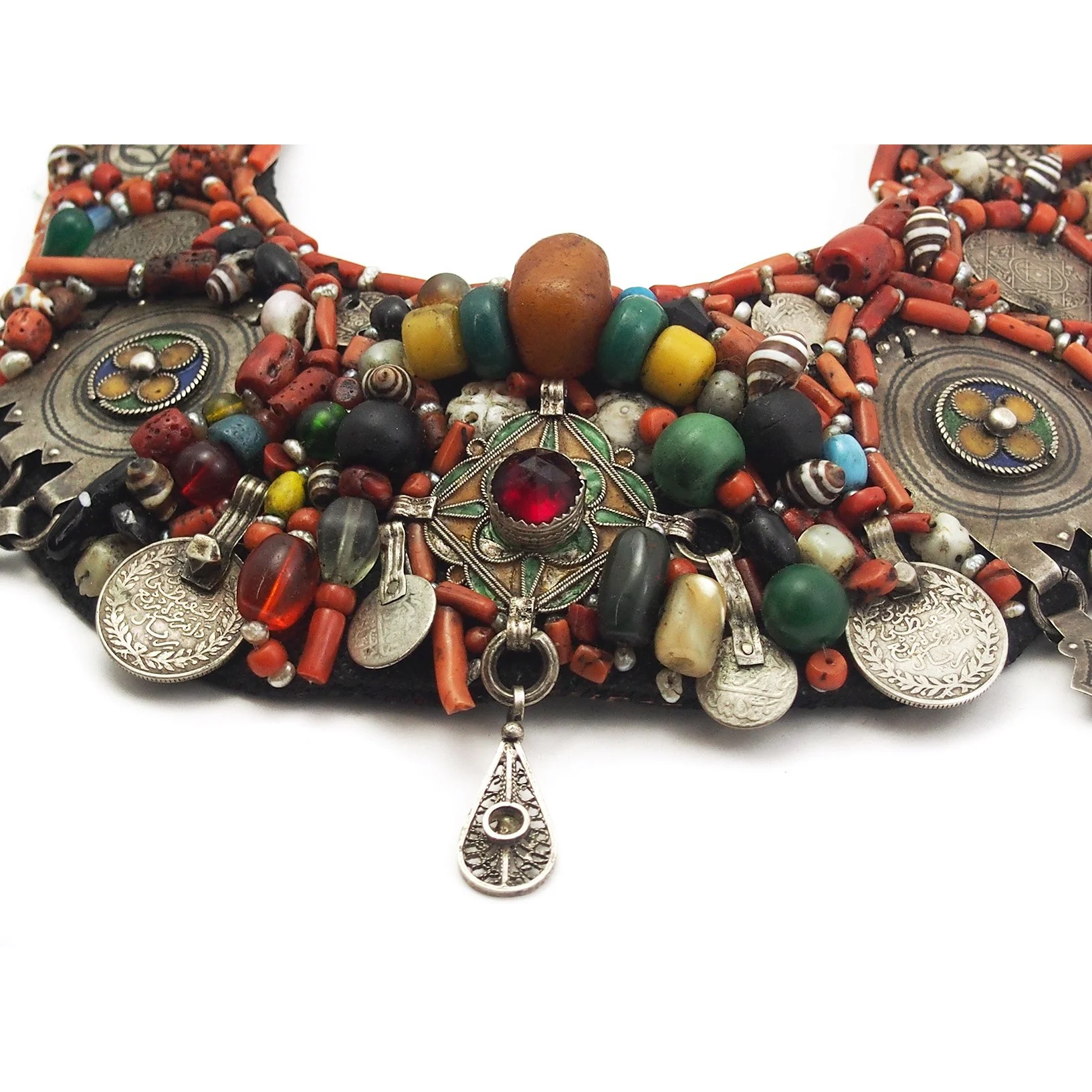 Berber Heirloom Coral/Silver Bib Necklace, A - Image 4