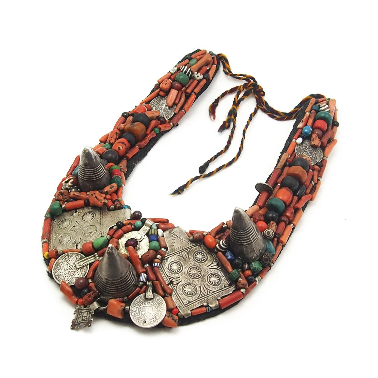 Berber Heirloom Coral/Silver Bib Necklace, B - Image 2