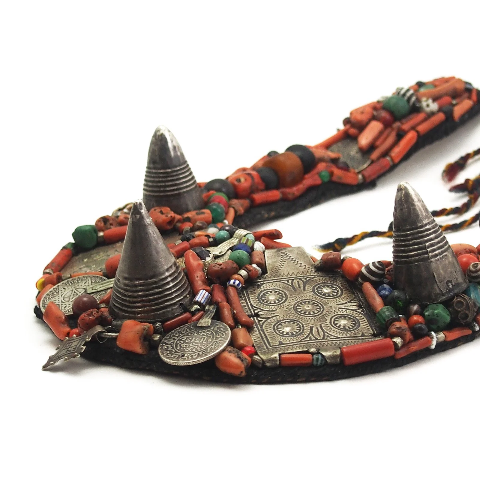 Berber Heirloom Coral/Silver Bib Necklace, B - Image 4