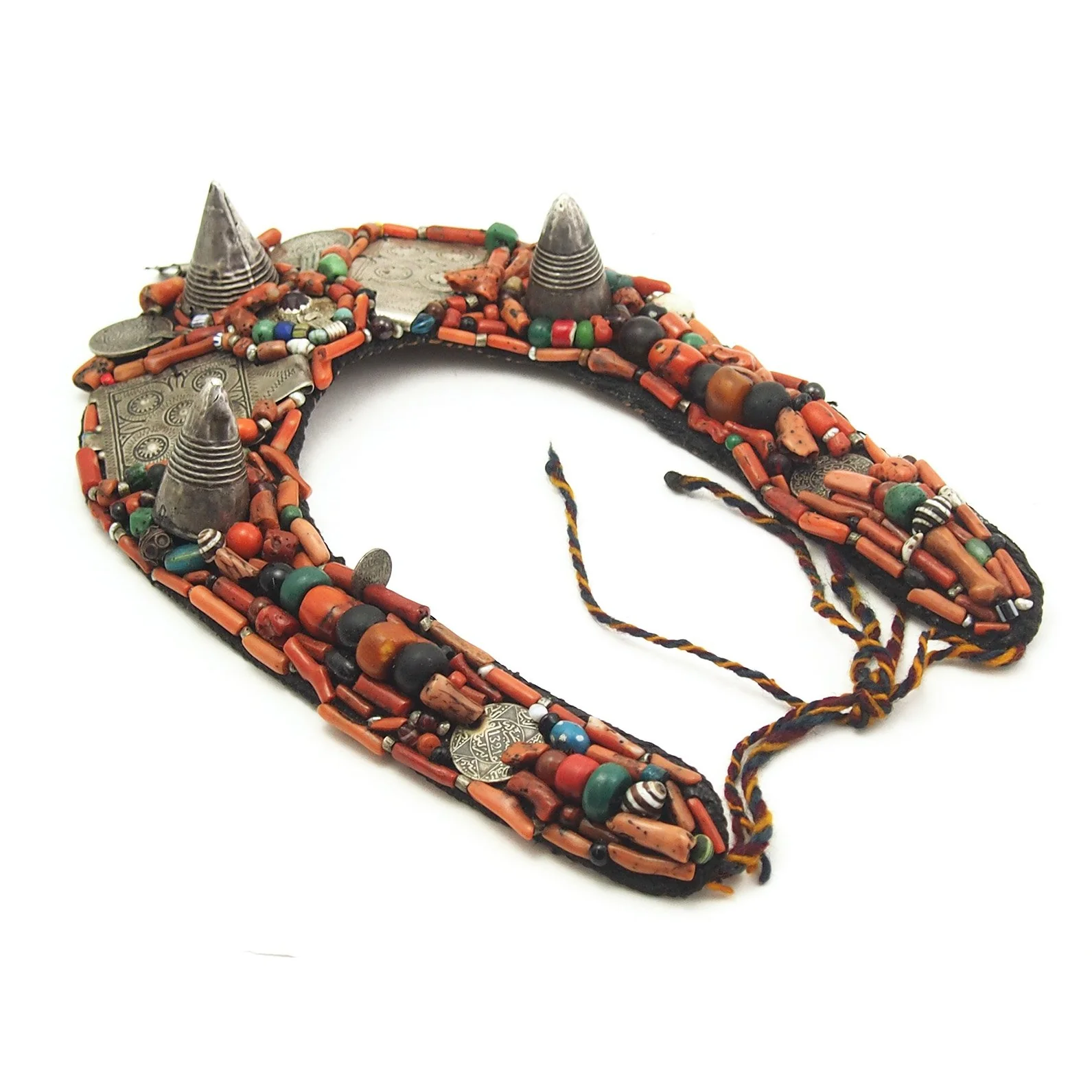 Berber Heirloom Coral/Silver Bib Necklace, B - Image 5