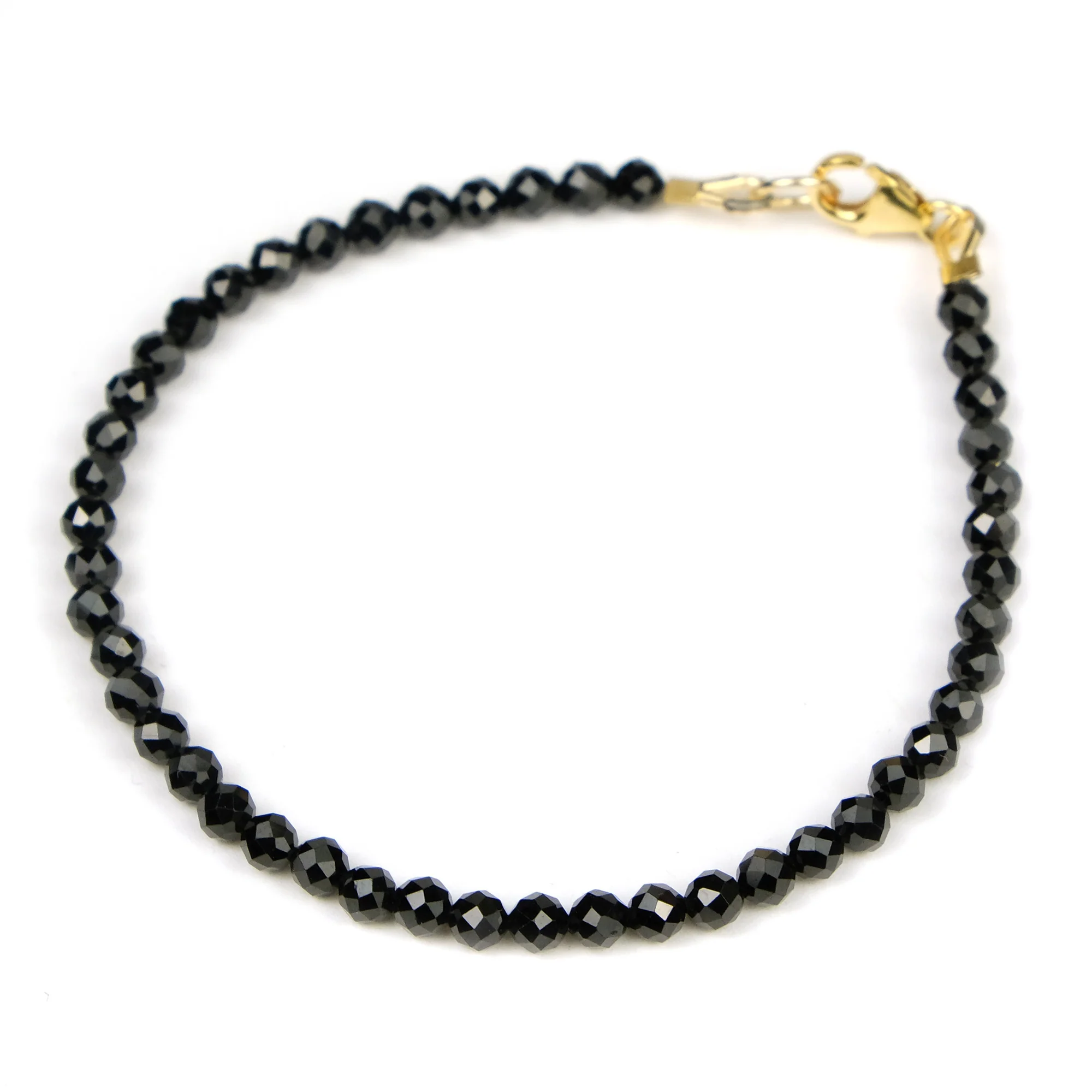 Black Tourmaline 3mm Faceted Round Bracelet with Gold Filled Trigger Clasp - Image 2